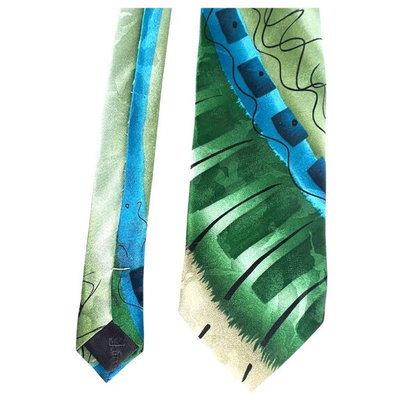 Jerry Garcia Silk Tie Blue Green Desert Storm Limited ED Collection 47 Abstract - Picture 10 of 11